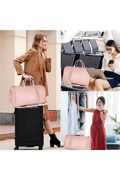 Optim Solution Geantă de călătorie pliabilă, design elegant 2 în 1 pentru costume, capacitate 55 l, piele, roz