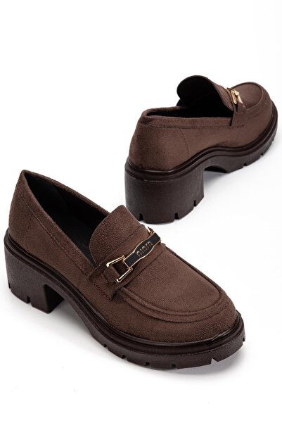 Dilimler Ayakkabı Suede Tractor Sole Buckle Women's Daily Shoes Brown