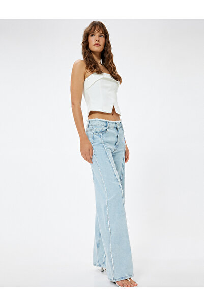 Koton Широкі джинси з кишенями, асиметричними швами та бахромою - Bianca Wide Leg Jeans