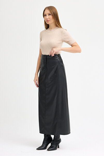 Guzella Premium Synthetic Leather Front Zippered Maxi Size Skirt