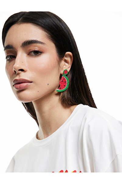 Koton Large Size Multi-Colored Beaded Watermelon Earrings