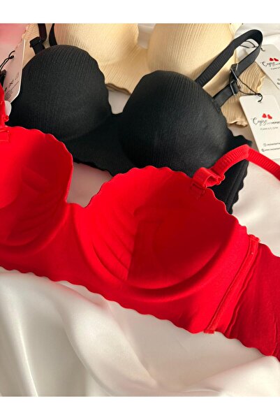 cdh çeyize dair herşey Padded Supportive Non-Marking Women's Bra (Red/Black/Skin)