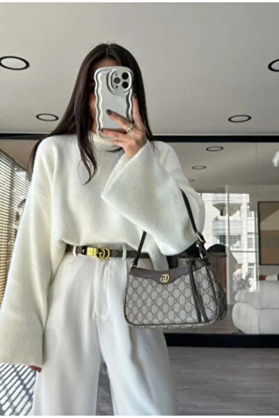 Elchee Pulover tricotat pentru femei Ecru Yumoş cu mâneci din fir moale