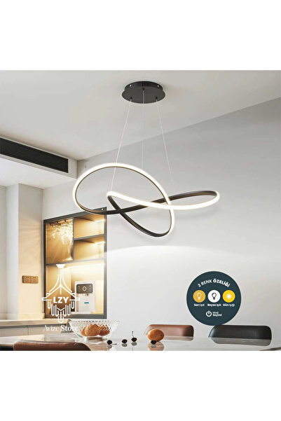Lzy Avize Store Helix Siyah Sarkıt LED Avize Kumandalı 3 Renk | Salon ve Otur...