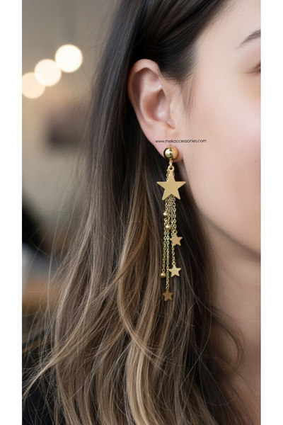 Mek Accessories Kadın Kararmaz Sallantılı Yıldız Küpe