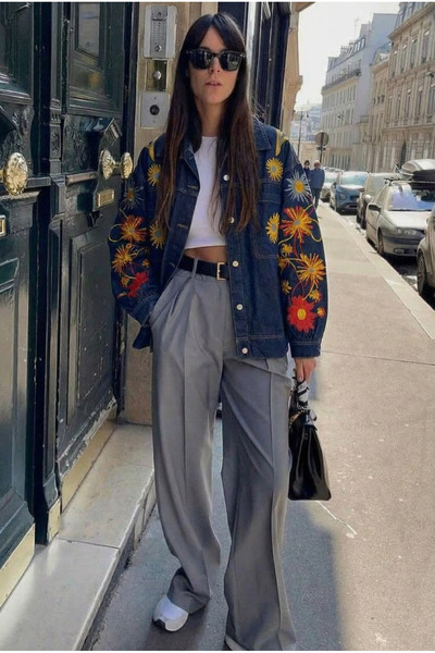 FEMELLE Floral Embroidered Denim Jacket