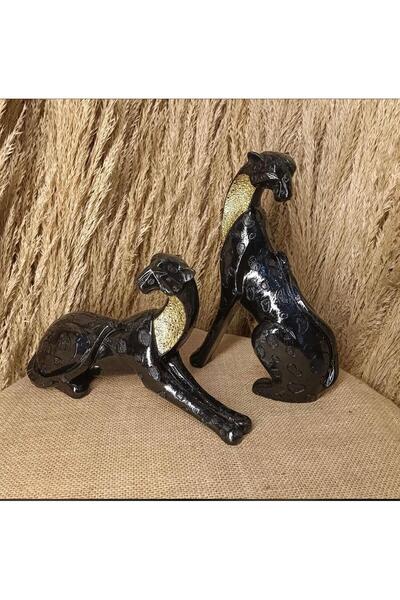 TEZ Dekoretif 2'li Jaguar Siyah Renkli Aksesuar Biblo