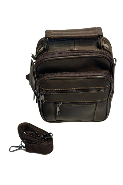 By Pellini Men's Genuine Leather Vertical Brown Small Size Handbag