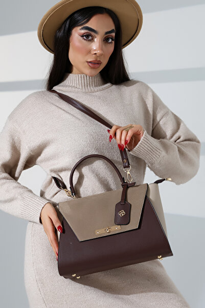 Moda Lime Γυναικεία τσάντα με λεπτομέρεια από δέρμα κροκόδειλου με κλειδαριά