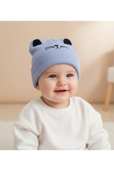 gigigiyim Winter Knitted Baby Beanie with Eared Cat Pattern