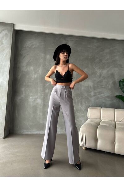 HA-KA GİYİM Women's Palazzo Pants Imported Fabric Polyviscose Pleated 2 Buttons High Quality Product Does Not Fade