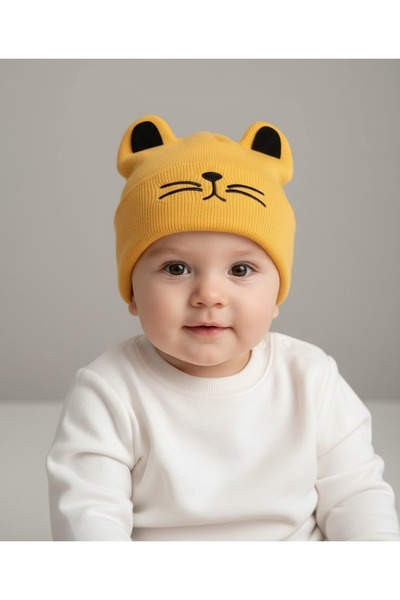 gigigiyim Winter Knitted Baby Beanie with Eared Cat Pattern
