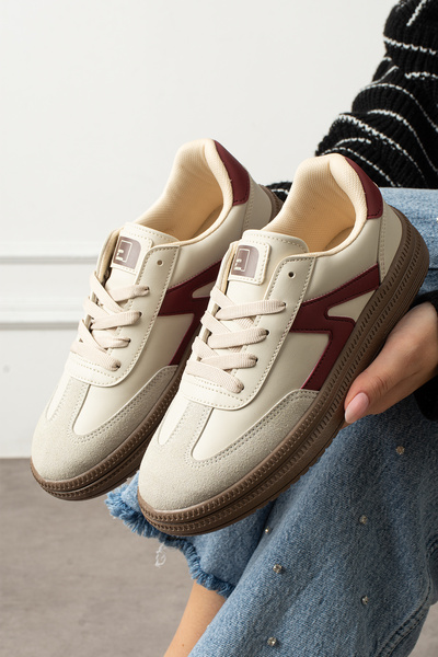 eformoda by emre yılmaz Beige Burgundy Unisex Women's Everyday Sneakers Soft-Soled Sports Shoes