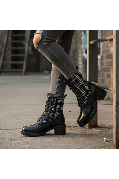 OEM Women's fur boots, flexible, with thick heel, eco-leather and textile material, A10390