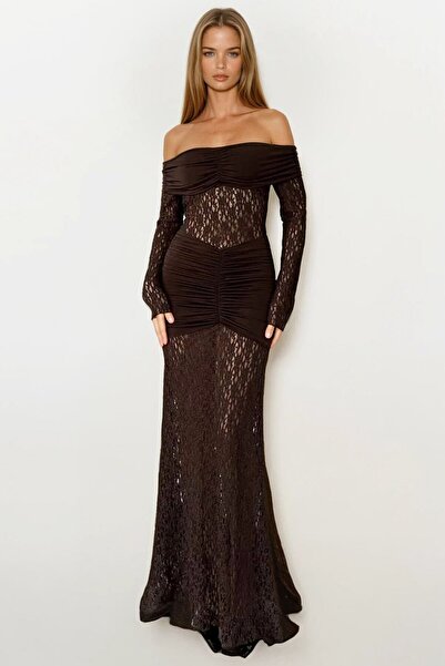 VAGGON Φόρεμα με δαντέλα με γιακά Madonna Maxi