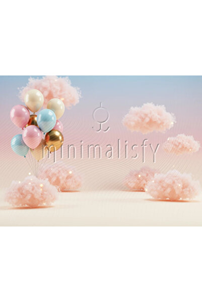 Minimalisfy Masalsı Pastel Balon & Bulut Temalı 1 Yaş Doğum Günü ve Bebek Çek...