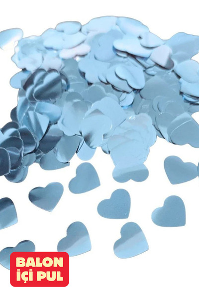 Baloncu Dede Mavi Kalp Desenli Balon İçi Konfeti Pul Parçaları Balon Süs Doğu...