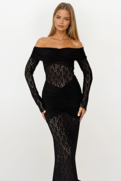 VAGGON Φόρεμα με δαντέλα με γιακά Madonna Maxi