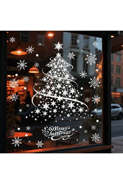 Inovius Sticker/Autocolant Craciun pentru geam sau oglinda Brad Argintiu 80x1...