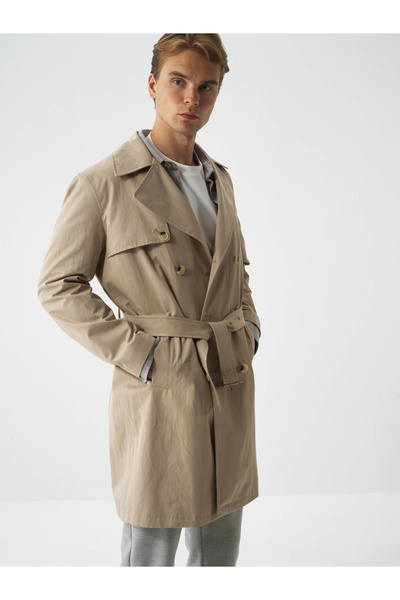 Xint Erkek Bej Pamuk Dokulu Regular Fit Trençkot