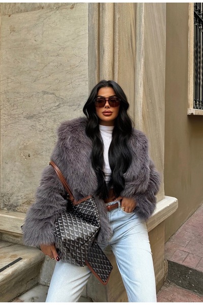 DEV LINE Elegant Anthracite Grey Faux Fur