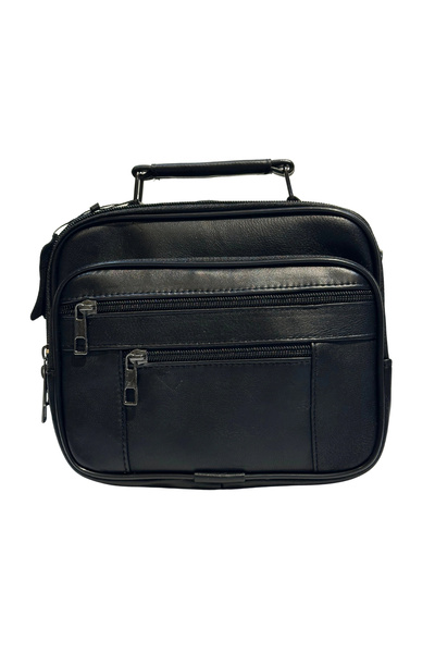 By Pellini Men's Genuine Leather Horizontal Black Medium Size Handbag