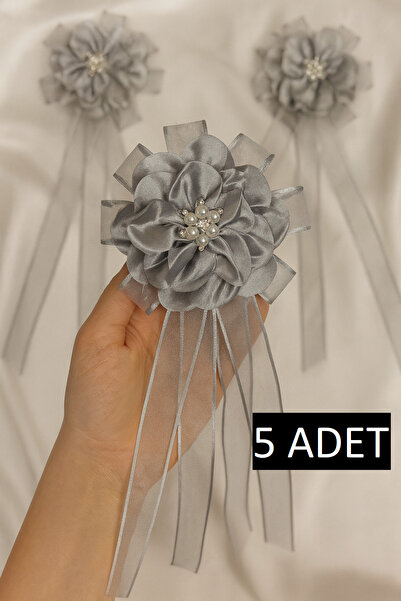 Leyli Kına Büyük Çiçekli ve Broşlu 5 ADET GÜMÜŞ Bohça Çiçeği Bohça Süsü Nişan...