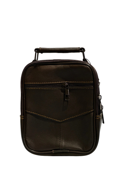 By Pellini Men's Genuine Leather Vertical Brown Small Size Handbag