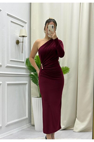 BERİLLİON Omuz Drapeli Bel Aksesuarlı Elbise