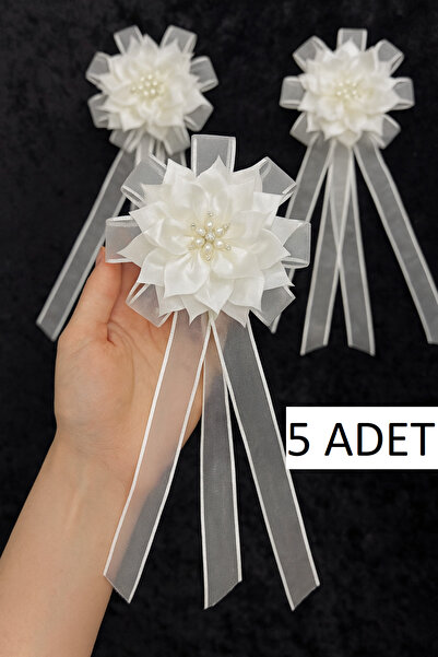 Leyli Kına Büyük Çiçekli ve Broşlu 5 ADET KREM Bohça Çiçeği Bohça Süsü Nişan ...