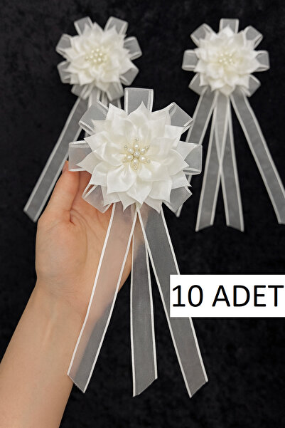 Leyli Kına Büyük Çiçekli ve Broşlu 10 ADET KREM Bohça Çiçeği Bohça Süsü Nişan...