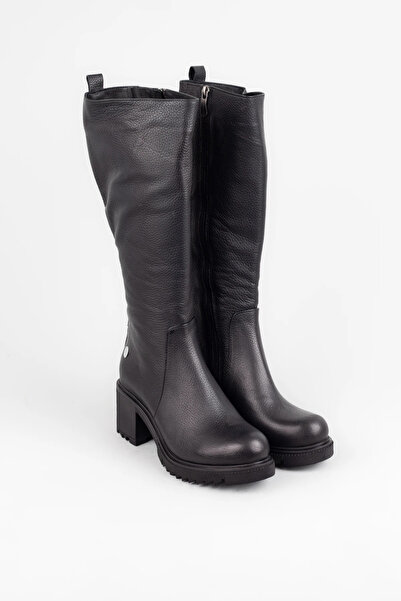 Adım Adım Women's Genuine Leather Elastic and Zippered Heeled Boots