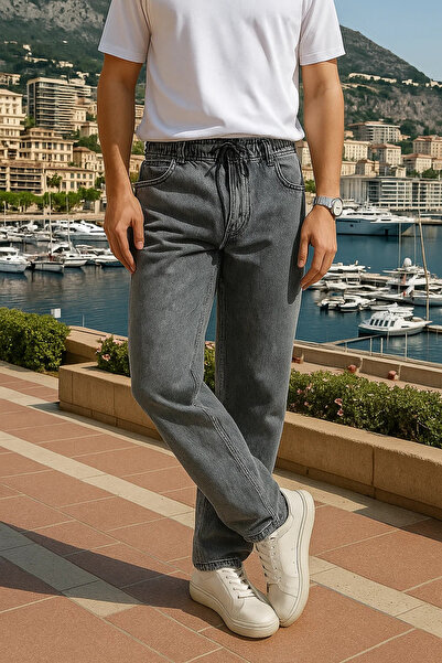 comstar Pantaloni largi gri premium pentru bărbați cu talie elastică