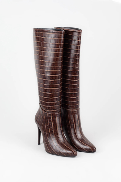 Adım Adım Γυναικείες μπότες κροκόδειλου με μισό φερμουάρ με λεπτό τακούνι