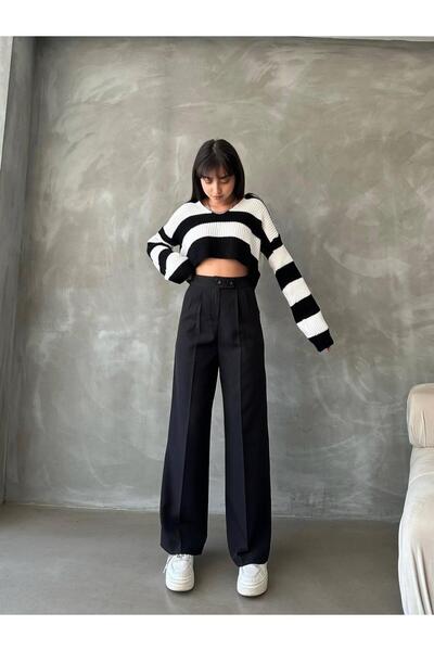 HA-KA GİYİM Women's Palazzo Pants Imported Fabric Polyviscose Pleated 2 Buttons High Quality Product Does Not Fade