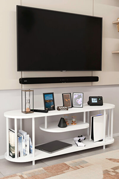 BARIN DESIGN Modern TV Ünitesi Ahşap Raflı 2 Katlı Televizyon Sehpası Minimal...