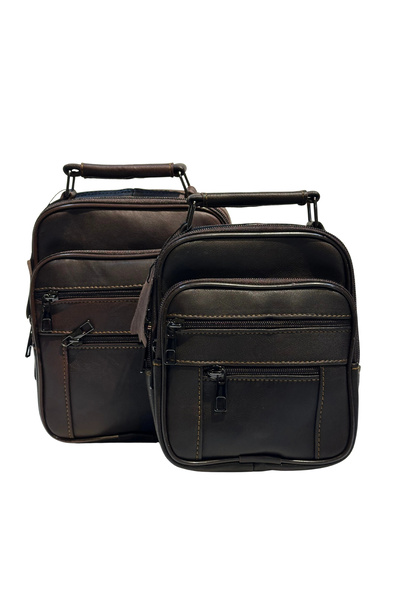 By Pellini Men's Genuine Leather Vertical Brown Small Size Handbag