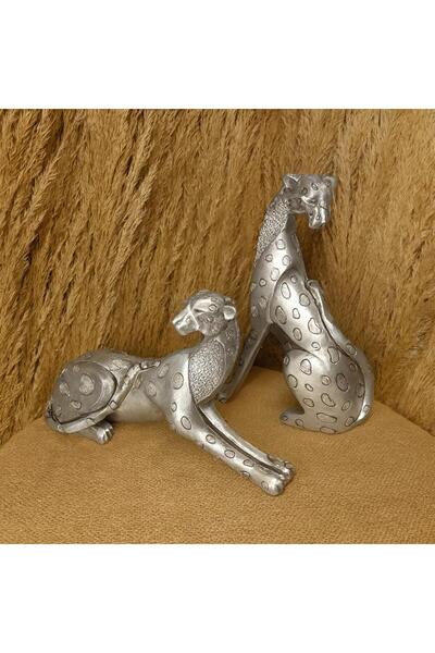 TEZ Dekoratif 2'li Jaguar Gümüş Renkli Aksesuar Biblo
