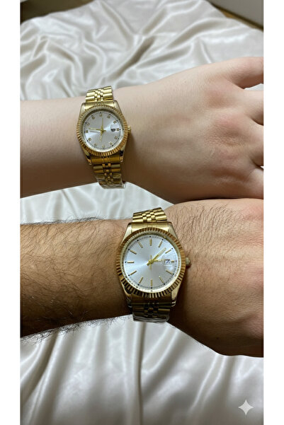 Yegane Gold Çift Kol Saati Kombini – Lüks Tasarım, Çelik Kordonlu Trend Saat ...