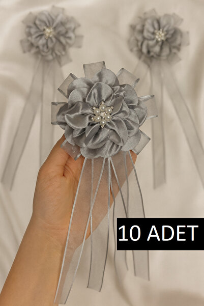 Leyli Kına Büyük Çiçekli ve Broşlu 10 ADET GÜMÜŞ Bohça Çiçeği Bohça Süsü Nişa...