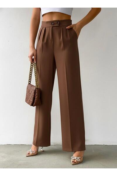 HA-KA GİYİM Women's Palazzo Pants Imported Fabric Polyviscose Pleated 2 Buttons High Quality Product Does Not Fade