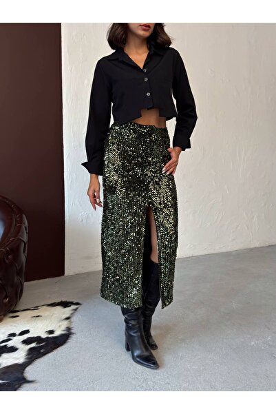 Lady Pixie Fusta midi cu paiete cu detaliu cu fante pentru femei