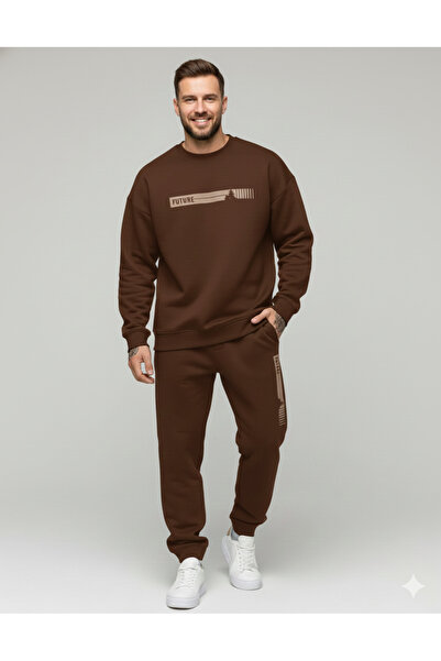 NİCE Three Thread Compact Inside Cotton Future B Printed Sports Men's O Oversized Hoodie Premium Tracksuit Set