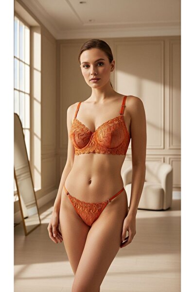 mendoza store Помаранчевий колір Броде Танга Трусики Сутін Комплект