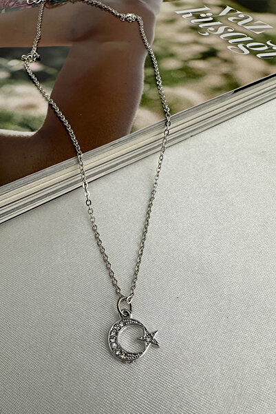 Modex Thin Chain Stone Minimal Moon Star Necklace (40+5cm)
