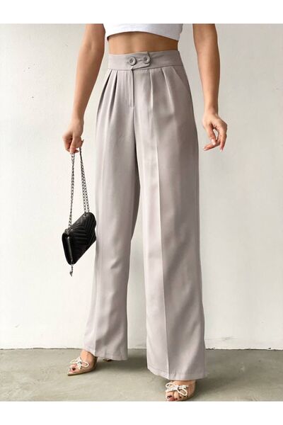 HA-KA GİYİM Women's Palazzo Pants Imported Fabric Polyviscose Pleated 2 Buttons High Quality Product Does Not Fade