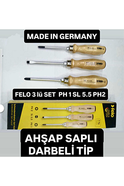 NWS SOLİNGEN FELO AĞAÇ SAPLI TORNAVİDA SETİ 3 LÜ TAKIM ARKASINA ÇEKİÇ VURULAB...