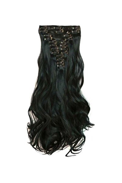 Generic وصلات شعر طويلة ومموجة باللون الأسود مكونة من 12 قطعة