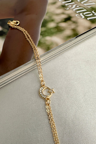 Modex Crystal Stone Embroidered Minimal Moon Star Bracelet (17+5cm)