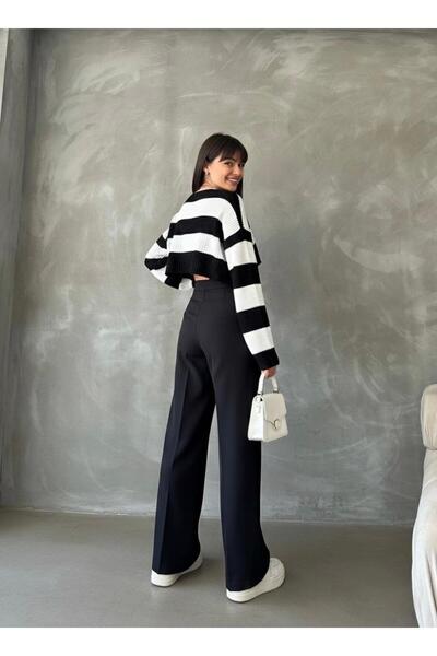 HA-KA GİYİM Women's Palazzo Pants Imported Fabric Polyviscose Pleated 2 Buttons High Quality Product Does Not Fade